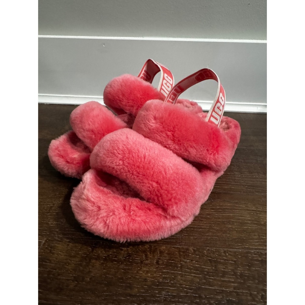 UGG Fluff Yeah Slide Pink Sheepskin Platform Sandals women's 6